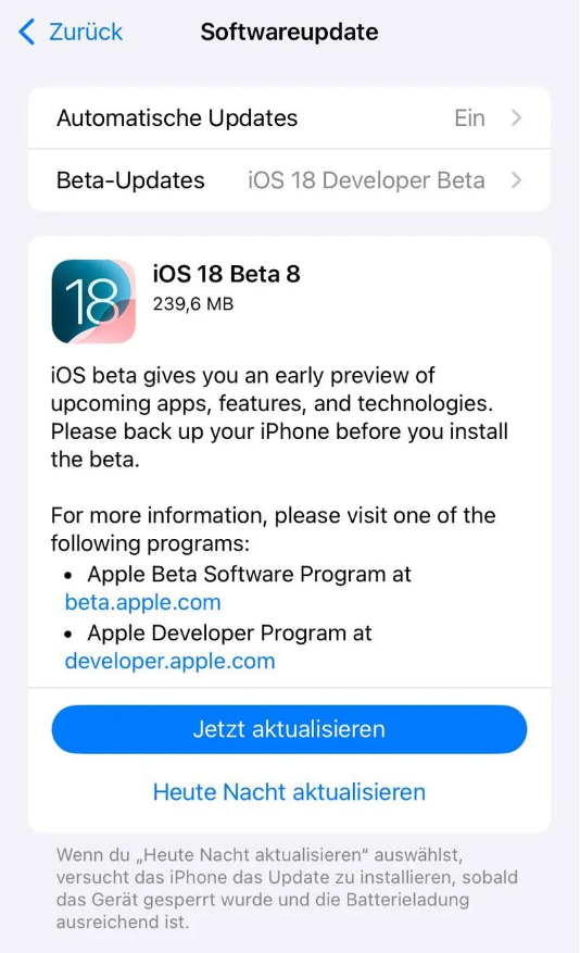 新和苹果手机维修分享苹果 iOS / iPadOS 18 开发者预览版 Beta 8 发布 